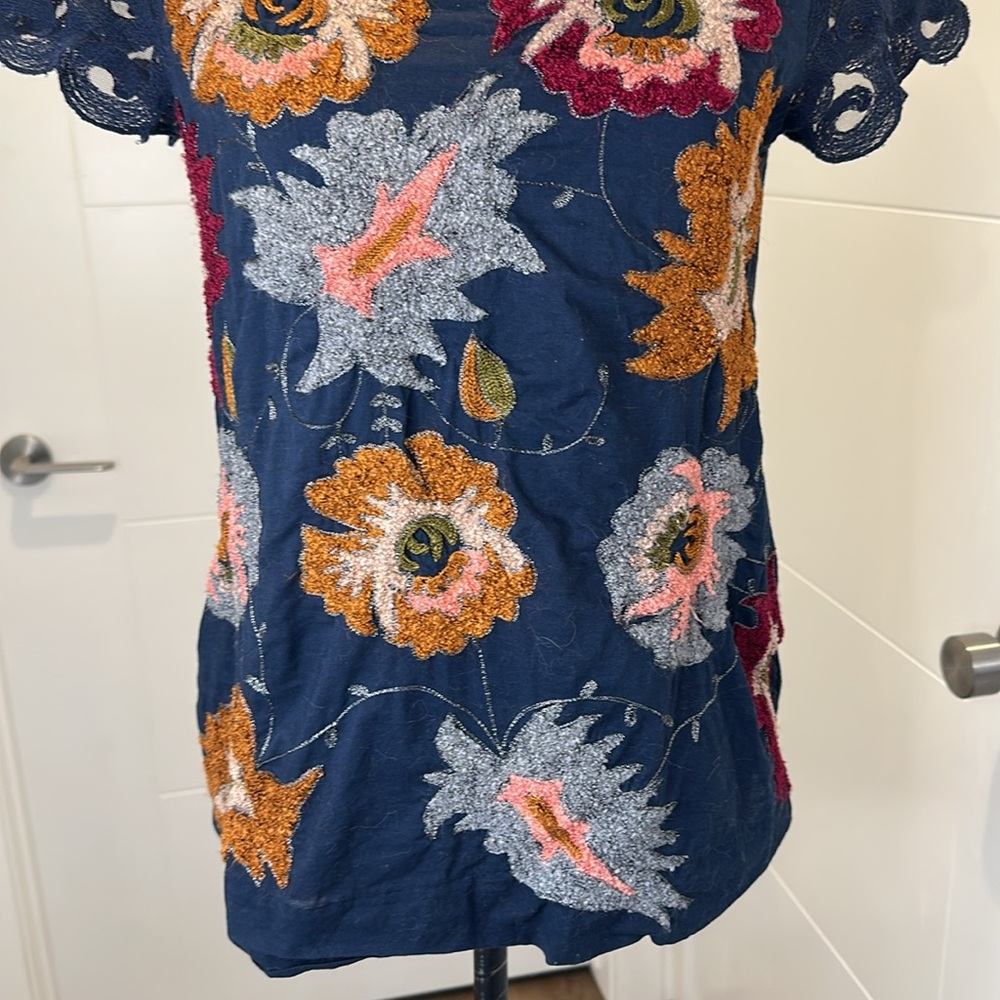 ANTHROPOLOGIE DELETTA Top Embroidered Floral Boho textured Bohemian Size S - Picture 6 of 17